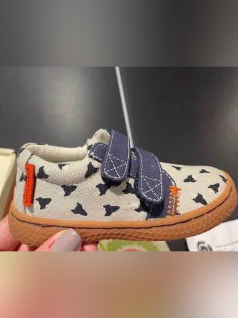 Livie & Luca Cream Star-Print Sneakers with Navy Straps and Orange Trim